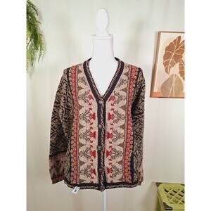 Buttercup Knitwear Women's 100% Wool Knitted Multi-Colored Sweater With Brooch